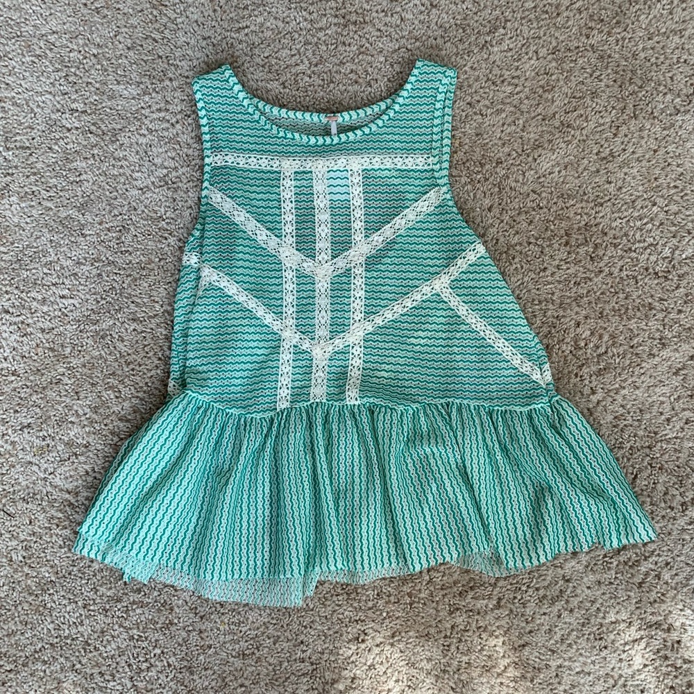 Free People Green and White Blouse